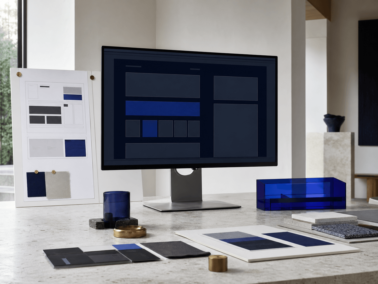 Refined digital design studio with a website composition on screen